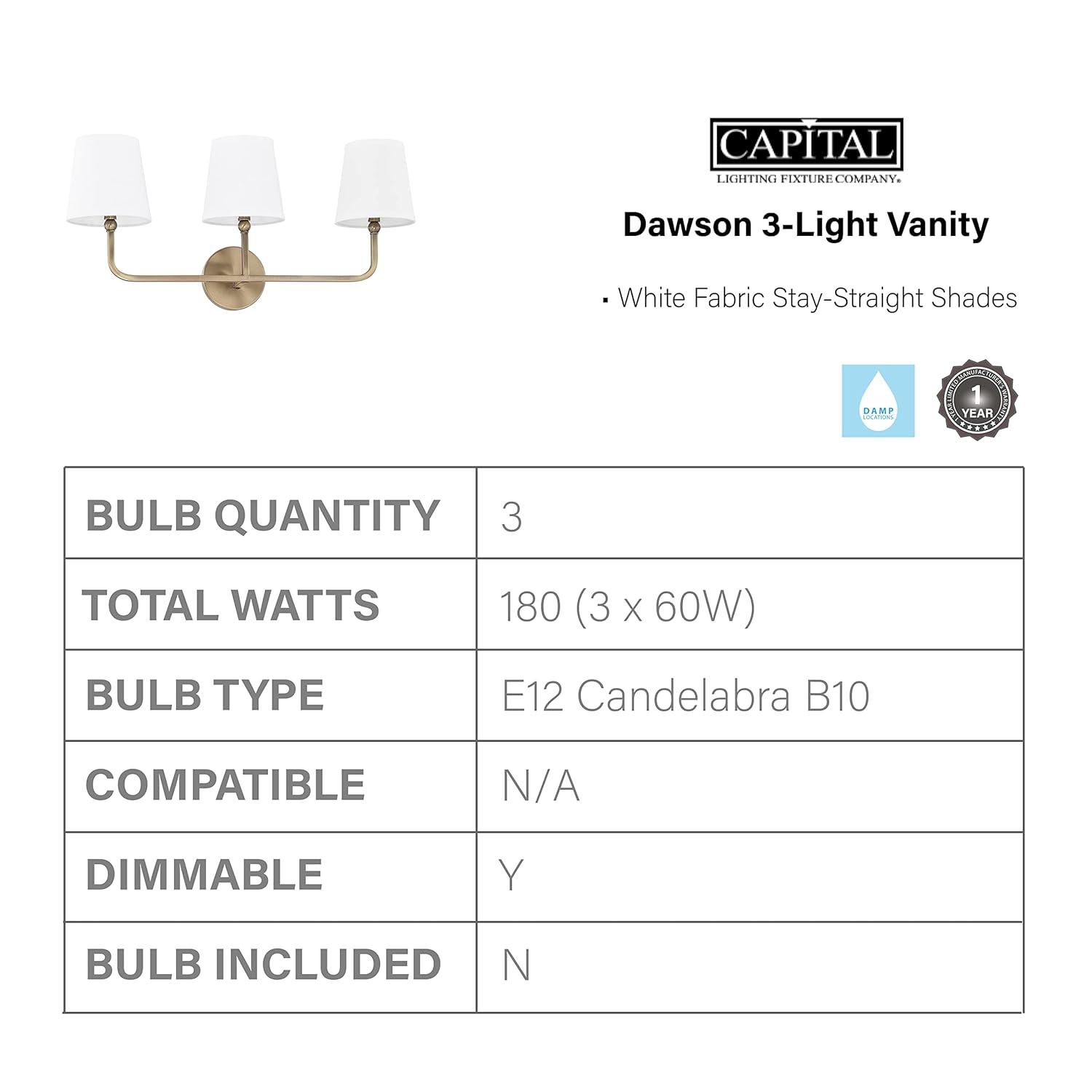 Capital Lighting - Dawson - 3 Light Transitional Bath Vanity Approved for Damp