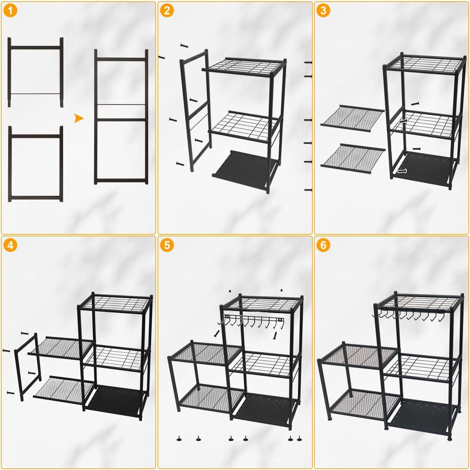 Garden Tool Organizer,Garden Tool Storage with 2-Tier Metal Shelves,Heavy Duty Steel Garden Tool Organizer for Garage,Up to 45 Long-Handled Tools, Yard Tool Organizer for Garage,Garden Tool Rack