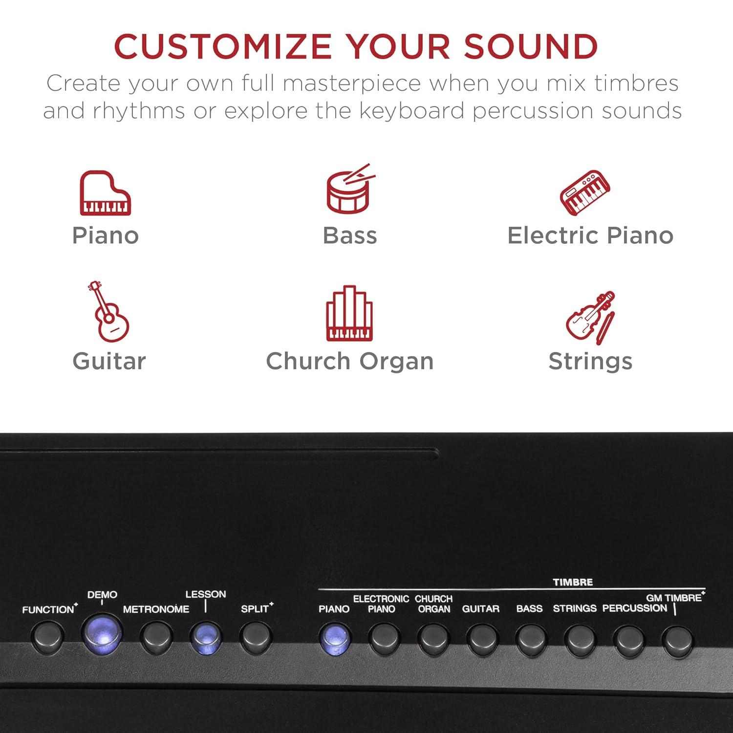 Best Choice Products 88-Key Full Size Digital Piano for All Player Levels w/ Semi-Weighted Keys, Stand, Pedal - Black