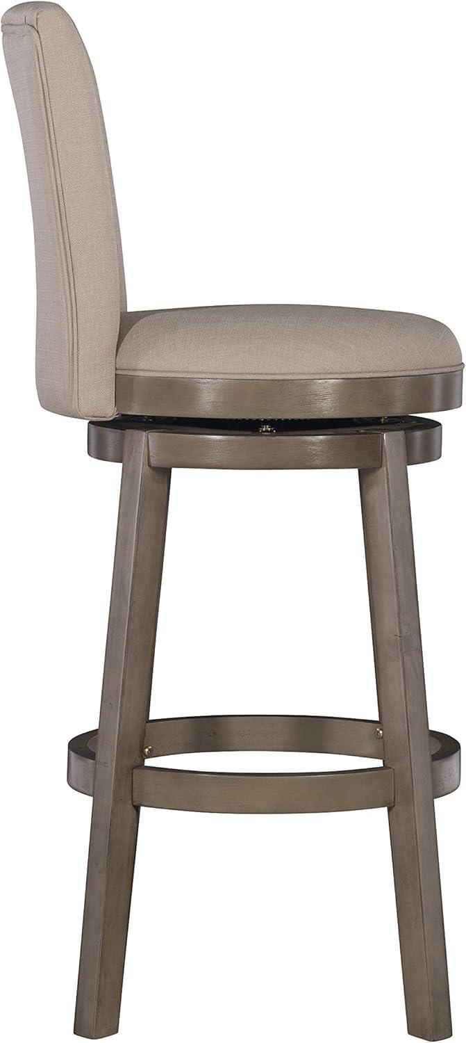 Linon Davis Bar Stool Wood Legs Upholstered Back and Swivel Seat in Rustic Taupe