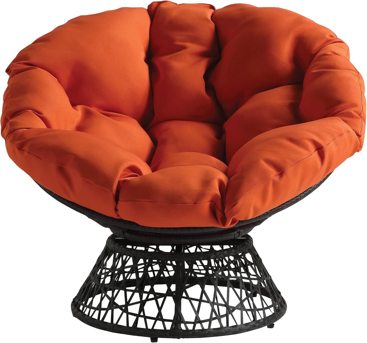 Orange Metal Swivel Papasan Chair with Wicker Frame