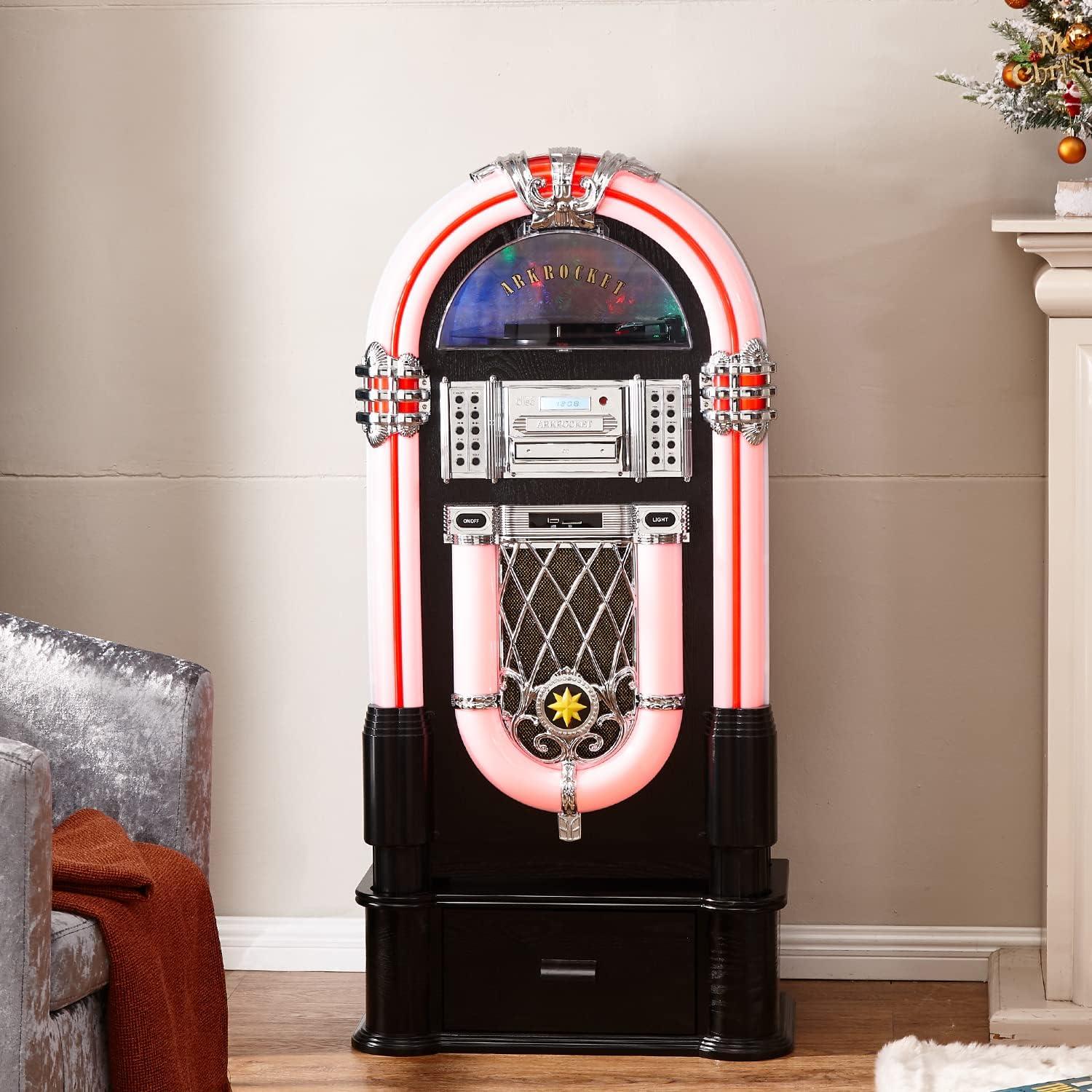 Arkrocket Taurus Jukebox Vinyl Record Player Bluetooth USB SD CD Player Radio Retro Turntable Classic Jukebox (Taurus - Classic)