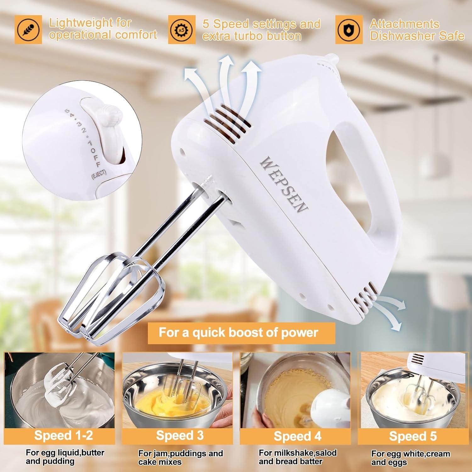 MODERN WALLS LLC B07SJQZVZS Hand Mixer Electric Mixing Bowls Set, 5 Speeds Handheld Mixer With 4 Nesting Stainless Steel Mixing Bowl, Measuring Cups Spoons 200W Kitchen Blender Whisk Beater Baking Supplies For Beginner