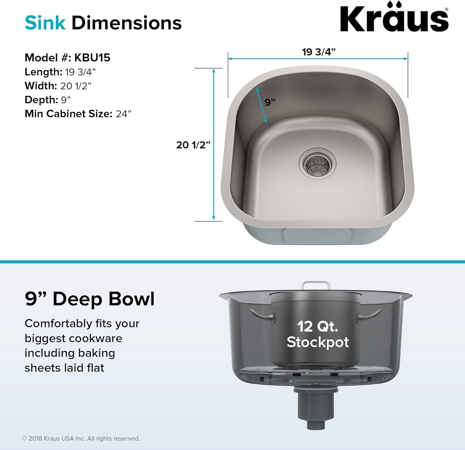 KRAUS Premier Undermount Single Bowl 18-Gauge Stainless Steel Kitchen Sink