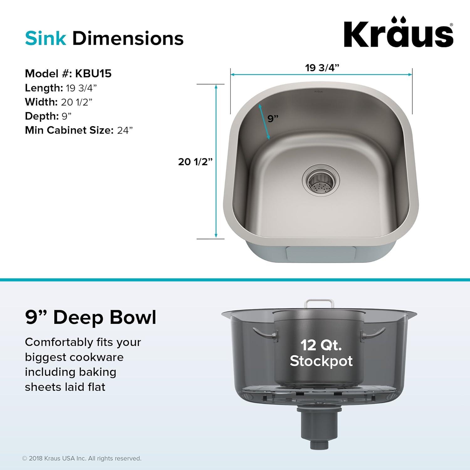 KRAUS Premier Undermount Single Bowl 18-Gauge Stainless Steel Kitchen Sink