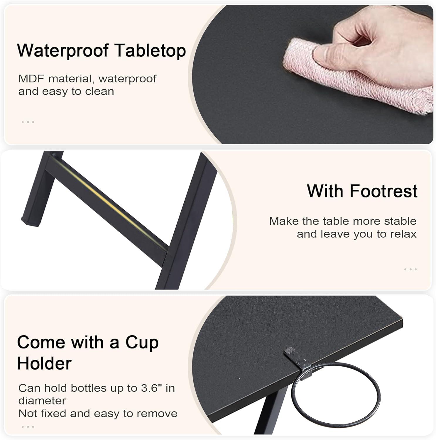 VECELO Folding TV Tray for Eating Set of 2, Portable Dinner/Snack Table with Cup Holder for Couch, Living Room and Small Space, Matte Black