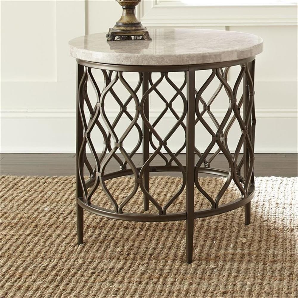 Roland End Table Faux Marble and Metal - Steve Silver Co.: Transitional Style, Round Side Table with Veneer Finish