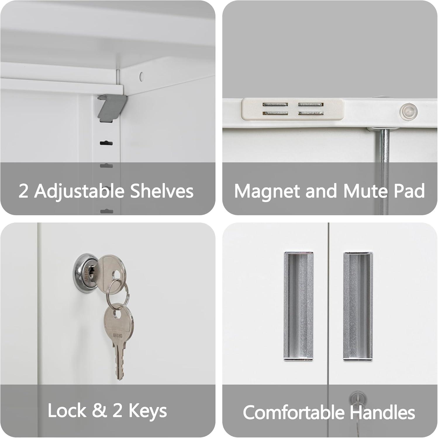 Metal Storage Cabinet, 36" H Locking Storage Cabinet with Adjustable Shelves, Steel Storage Cabinet for Garage, Home, Office, Utility Room-Black