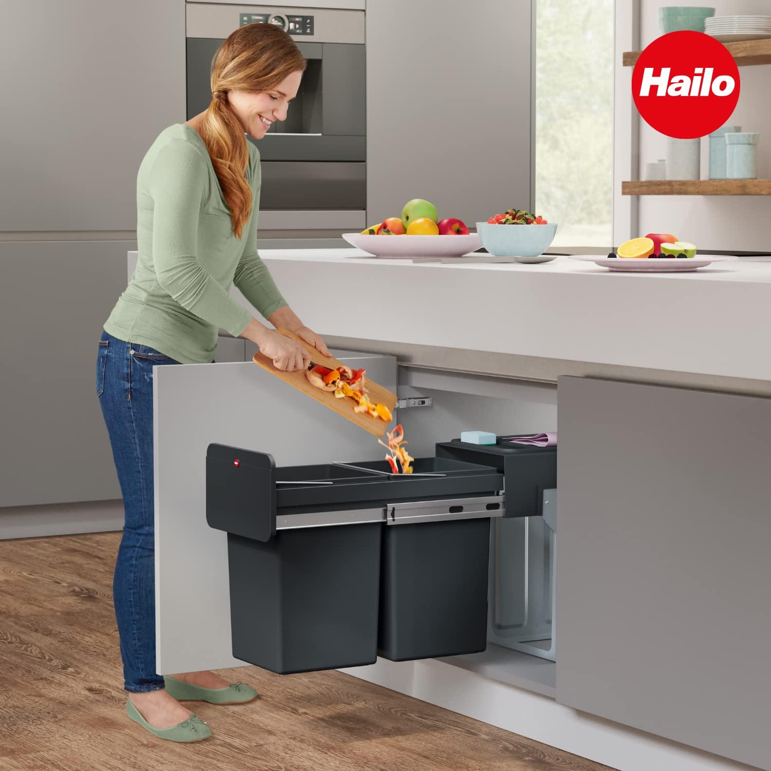 Hailo USA Inc. Plastic Manual Lift Multi-Compartments Trash & Recycling Bin