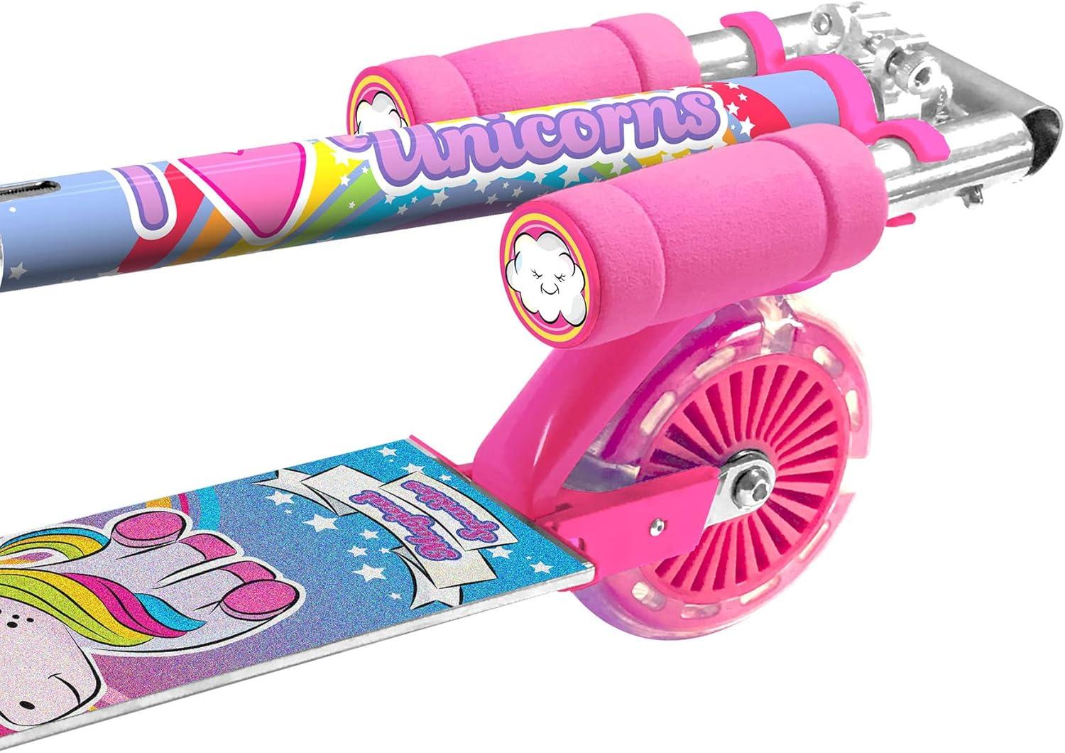 OZBOZZ Unicorn Magical Sparkles Foldable Kick Scooter with Light-up Wheels, Ages 5 and up