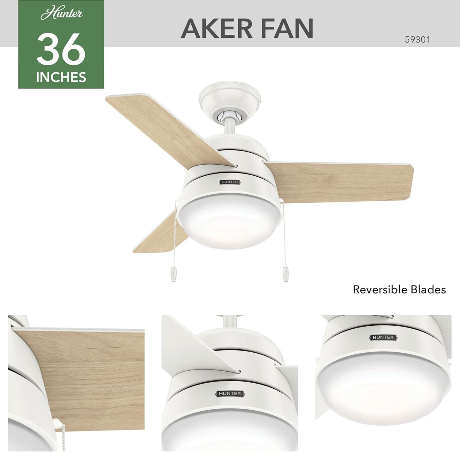 Aker 36" 3 - Blade Standard Ceiling Fan with Lights and Pull Chains