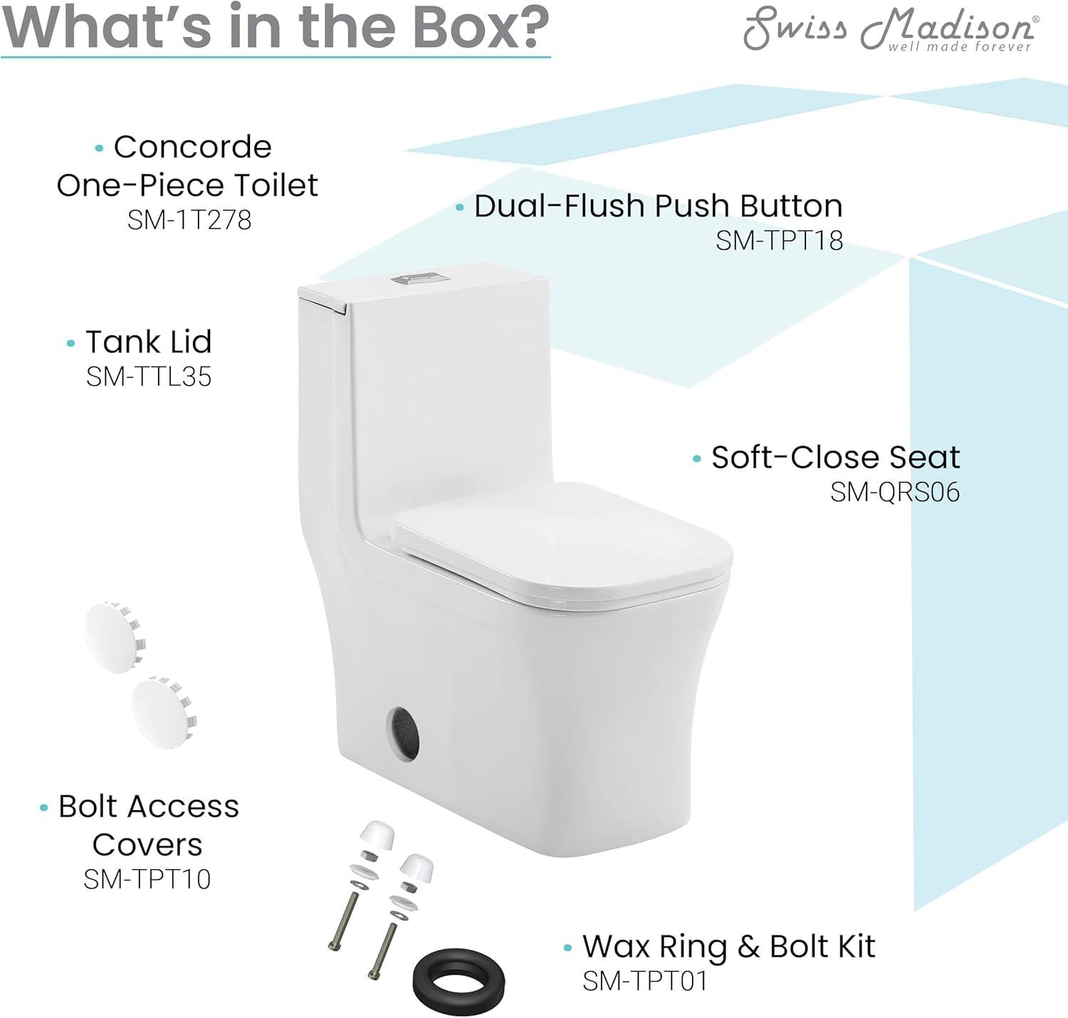 Concorde One Piece Square Toilet Dual Flush 1.1/1.6 gpf with 10" Rough In