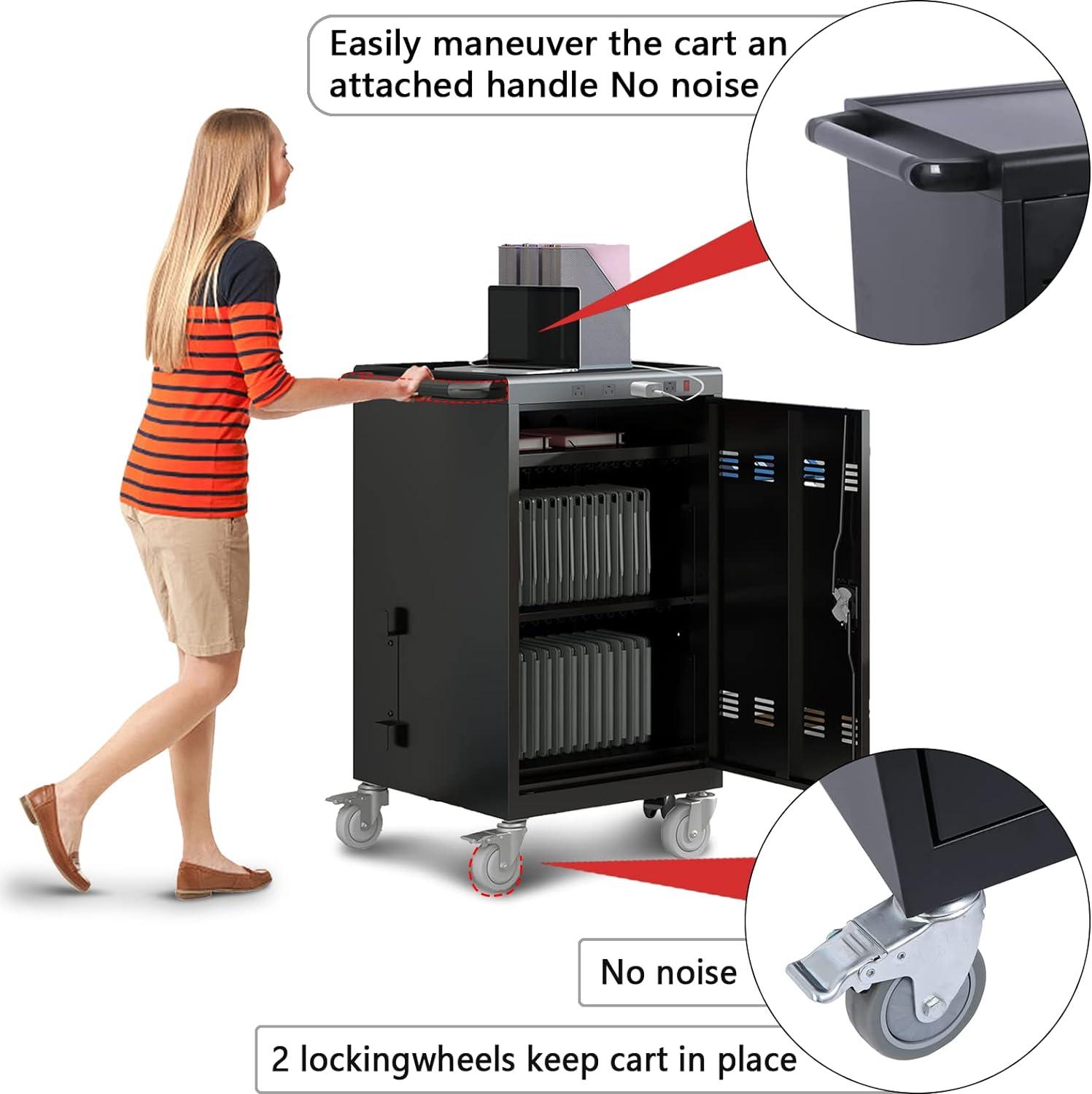 CLEARANCE! 30-Bay Locking Laptop and Tablet Charging Station Cart with Keypad Entry, Computer Charging Station Cabinet, Secure Storage, Portable, Assembly Required, Black