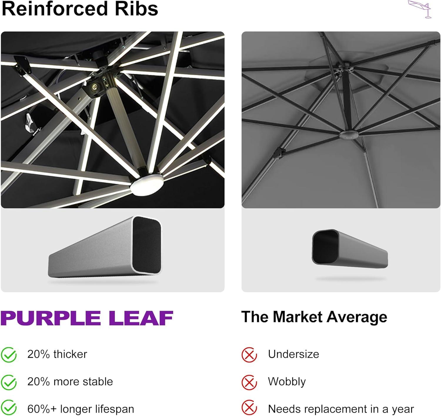 PURPLE LEAF 12-ft Aluminum Black Crank Cantilever Patio Umbrella with Lights