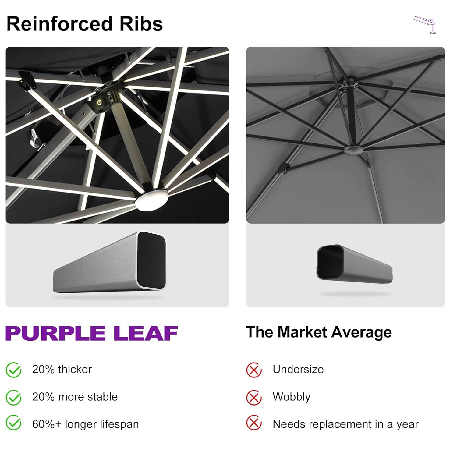 PURPLE LEAF 12-ft Aluminum Black Crank Cantilever Patio Umbrella with Lights