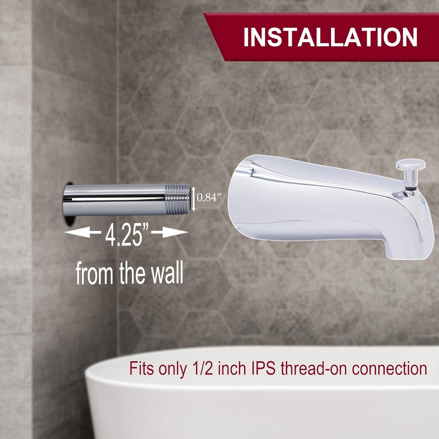 Westbrass 5-1/4" Front Diverter Tub Spout with Tip-Toe Drain and 2-Hole Overflow Trim CO531-26