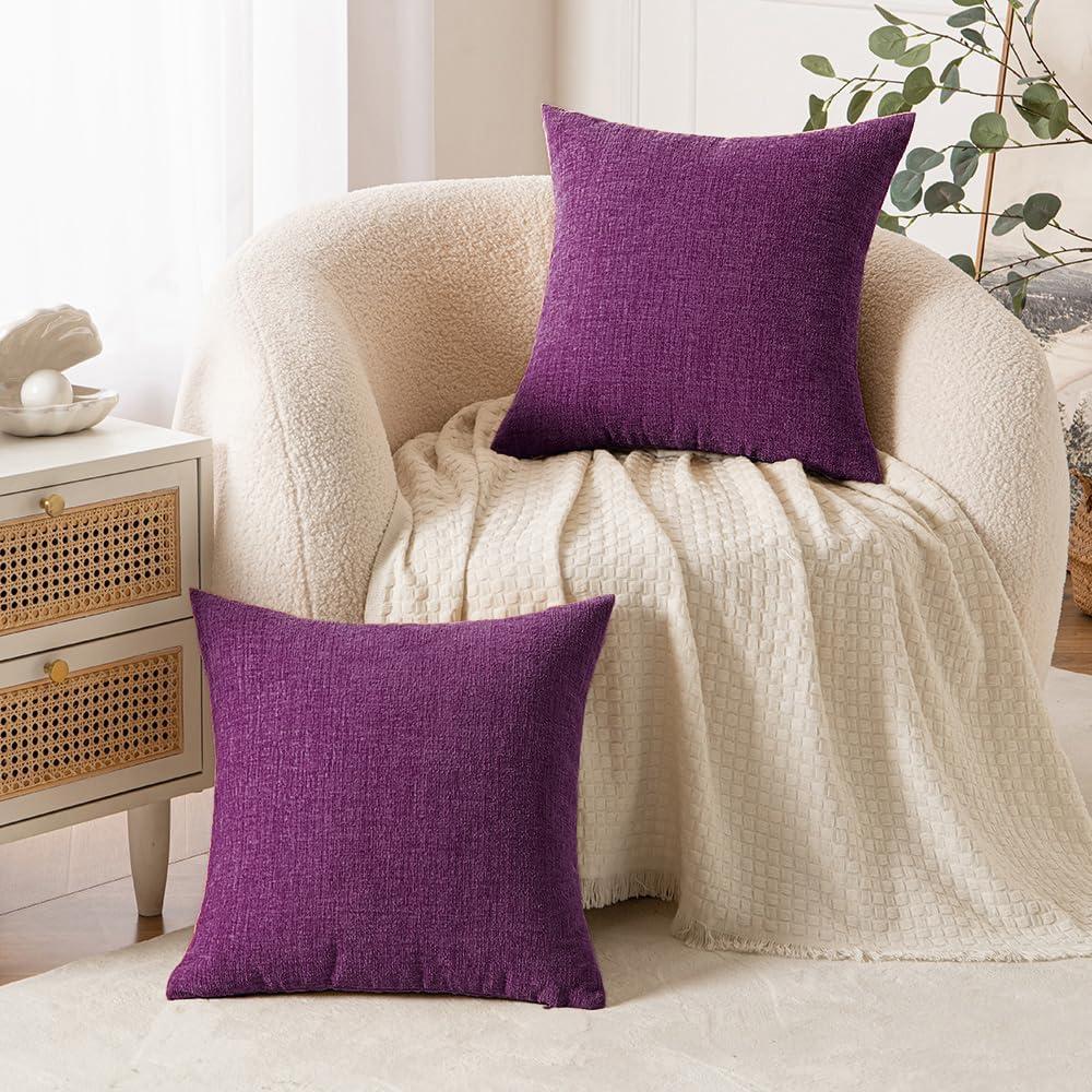 2 Pack Throw Pillow Covers 18x18 inch, Purple Pillow Covers for Bed Room Living Couch Home Dercoration