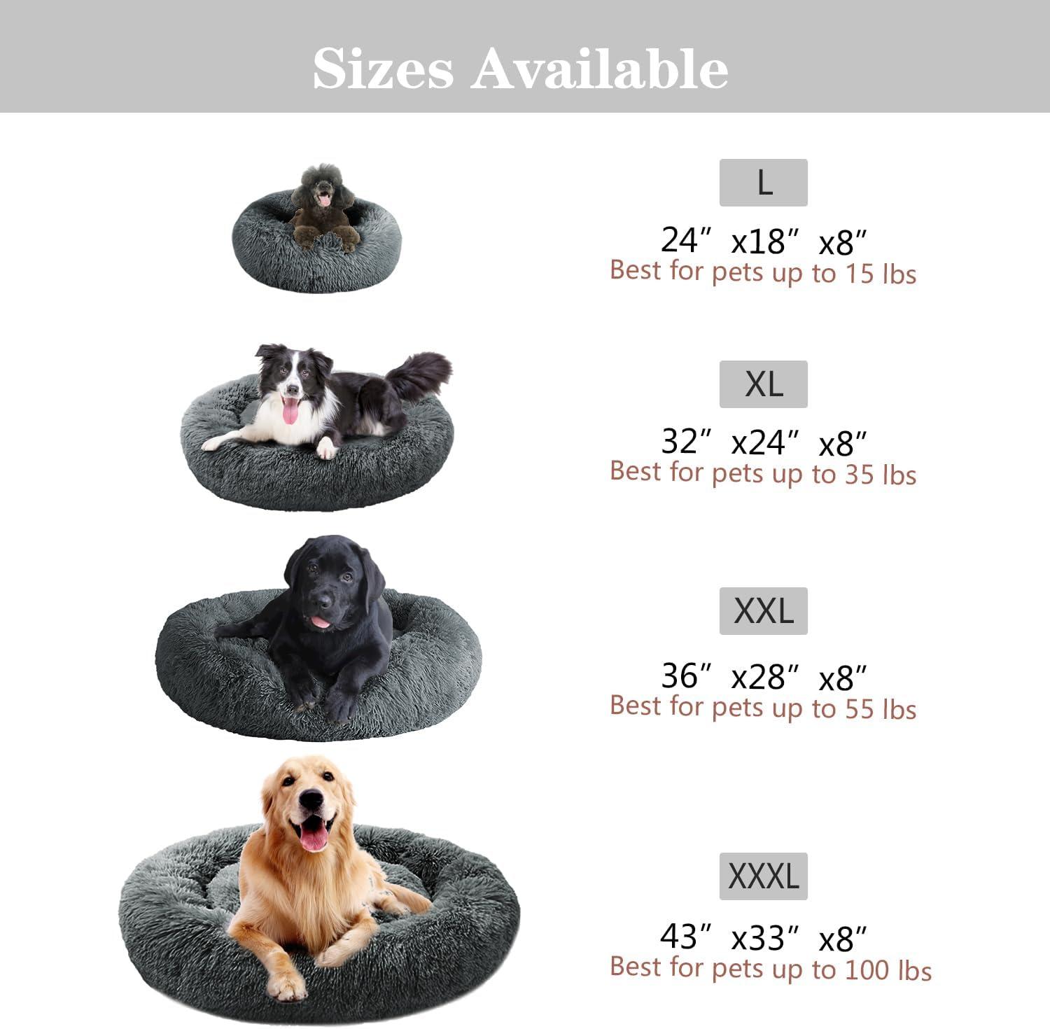 MFOX Calming Dog Bed (S/M/L/XL) for Medium and Large Dogs Comfortable Pet Bed Faux Fur Donut Cuddler Up to 15/30/50/90lbs