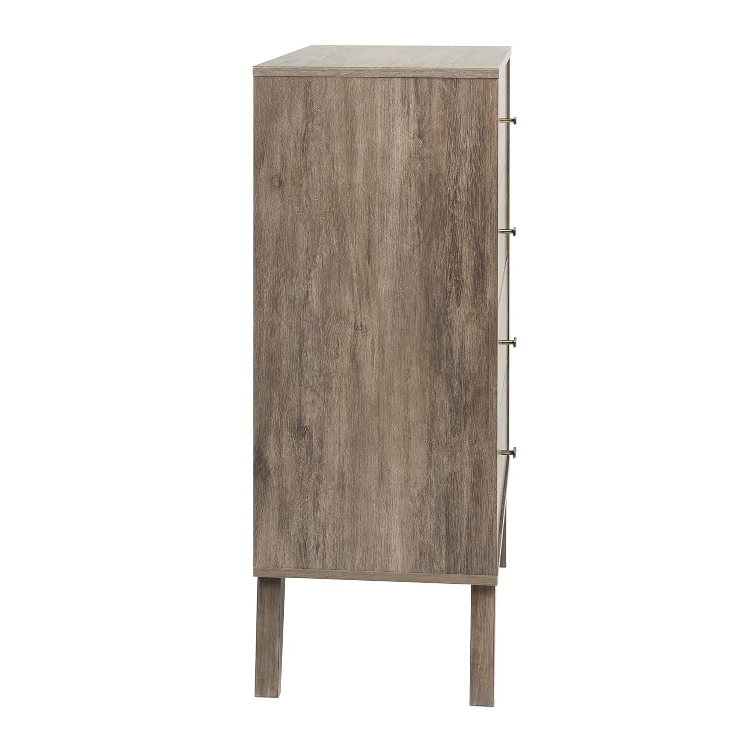 Mid-Century Modern 4 Drawer Chest Drifted Gray - Prepac: Sleek Bedroom Storage, Brass Knobs
