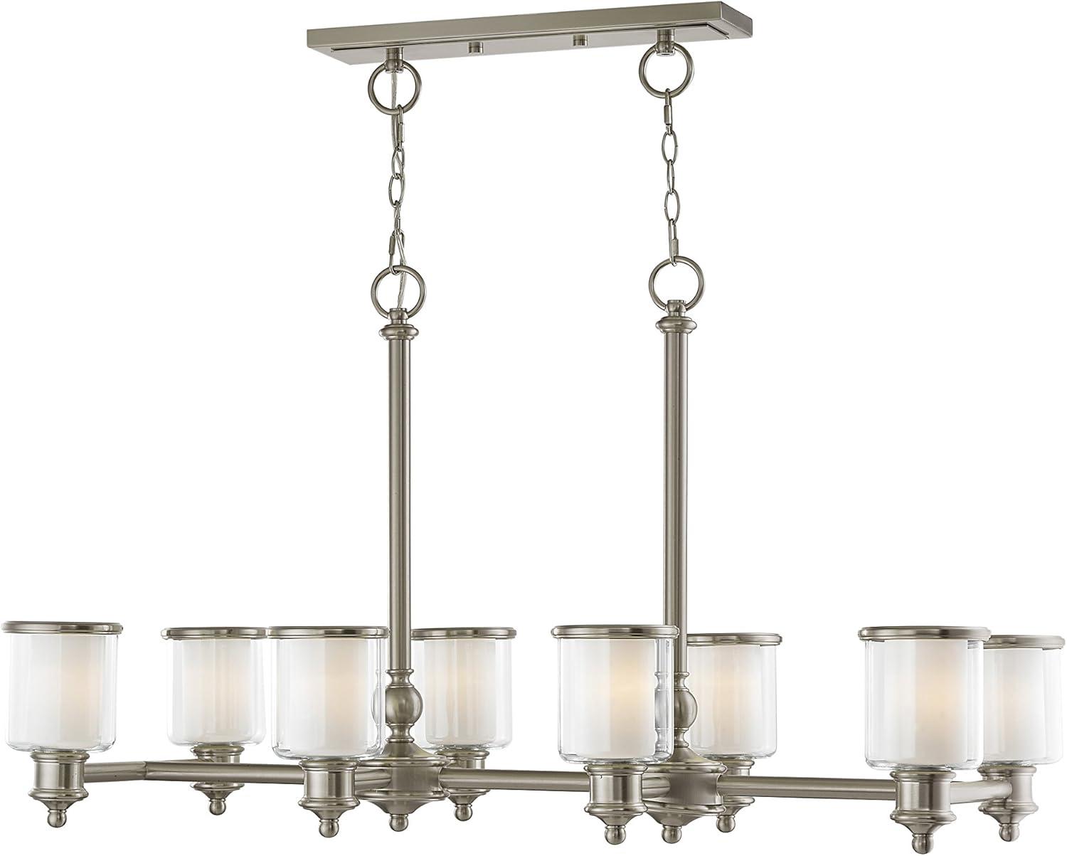 Livex Lighting 40208-91 Transitional Eight Light Linear Chandelier from Middlebush Collection in Pwt, Nckl, B/S, Slvr. Finish, 41.75 inches, 24.50x41.75x20.00, Brushed Nickel