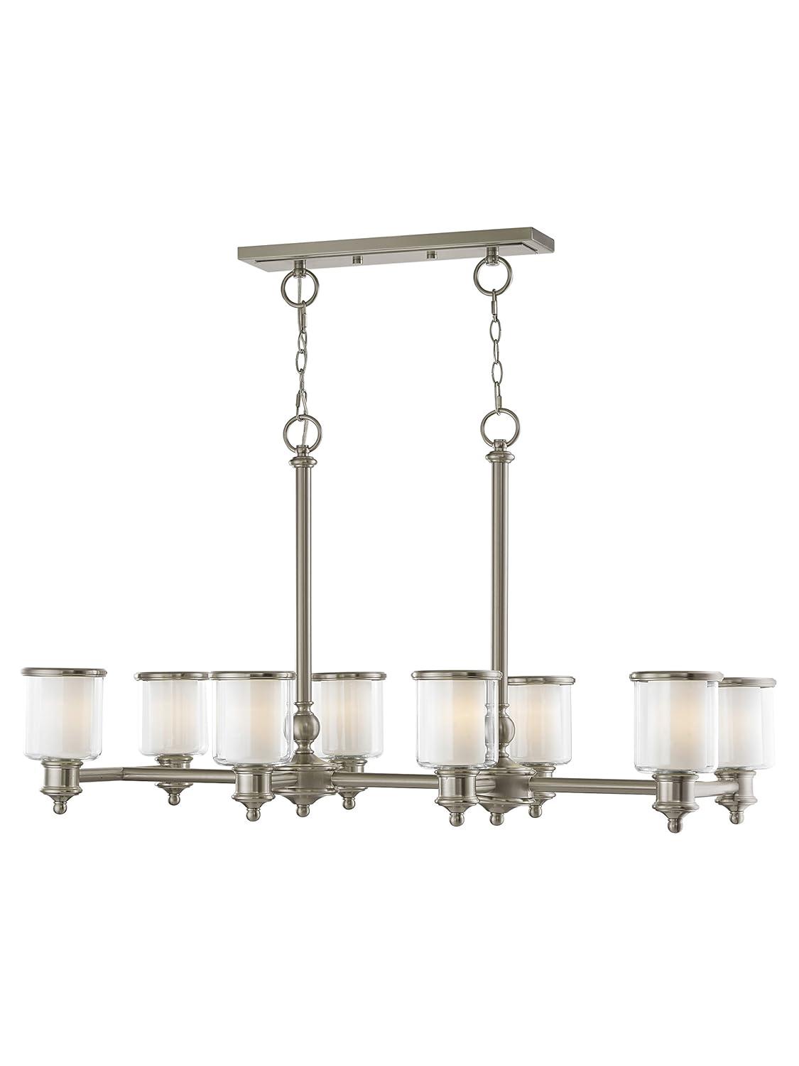 Livex Lighting 40208-91 Transitional Eight Light Linear Chandelier from Middlebush Collection in Pwt, Nckl, B/S, Slvr. Finish, 41.75 inches, 24.50x41.75x20.00, Brushed Nickel
