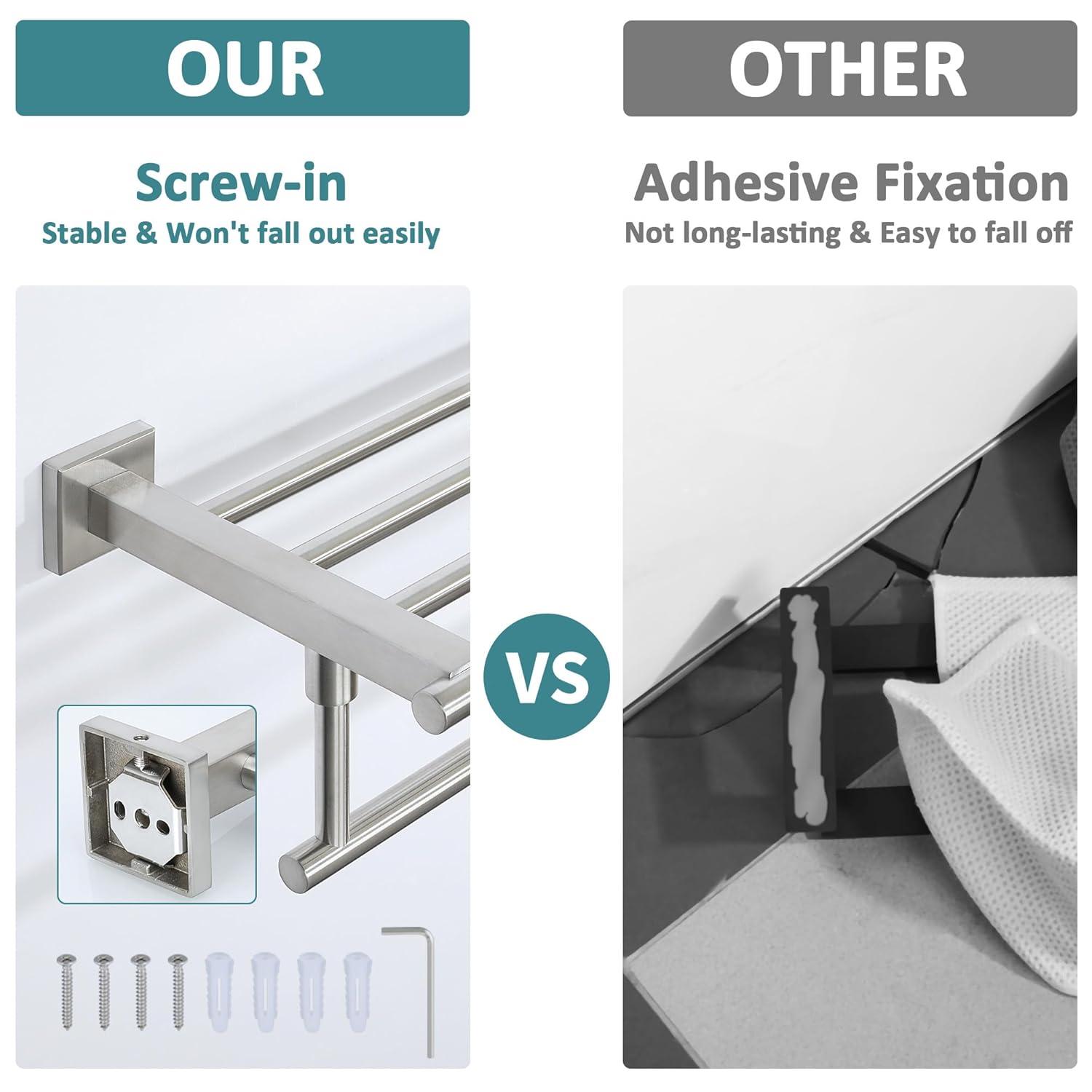 Bathroom Towel Rack，Stainless Steel Towel Shelf with Towel Bar 24-Inch Towel Holder for Bathroom Wall Mounted Towel Storage Organizer for Bathroom & Lavatory（Brushed Silver）