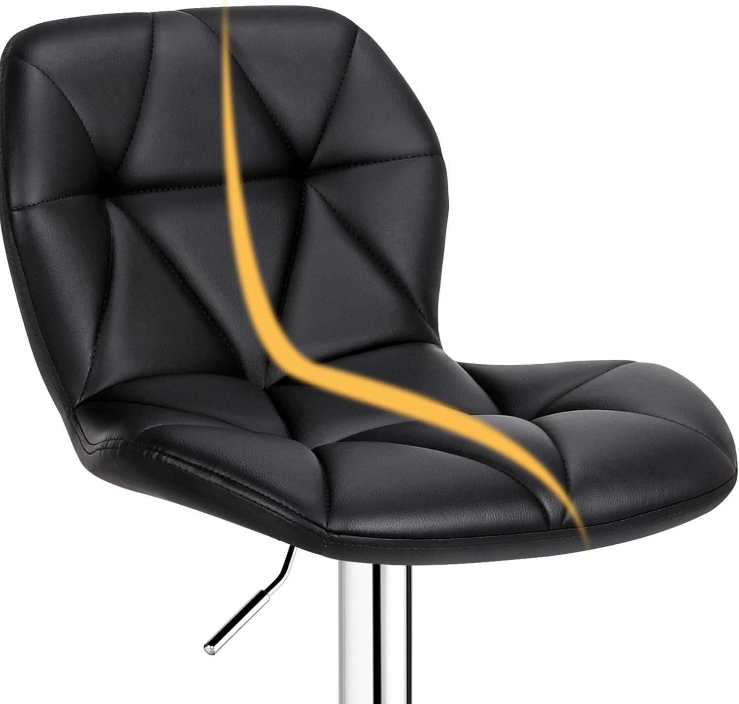 Modern Black Faux Leather Adjustable Swivel Bar Stools, Set of 2