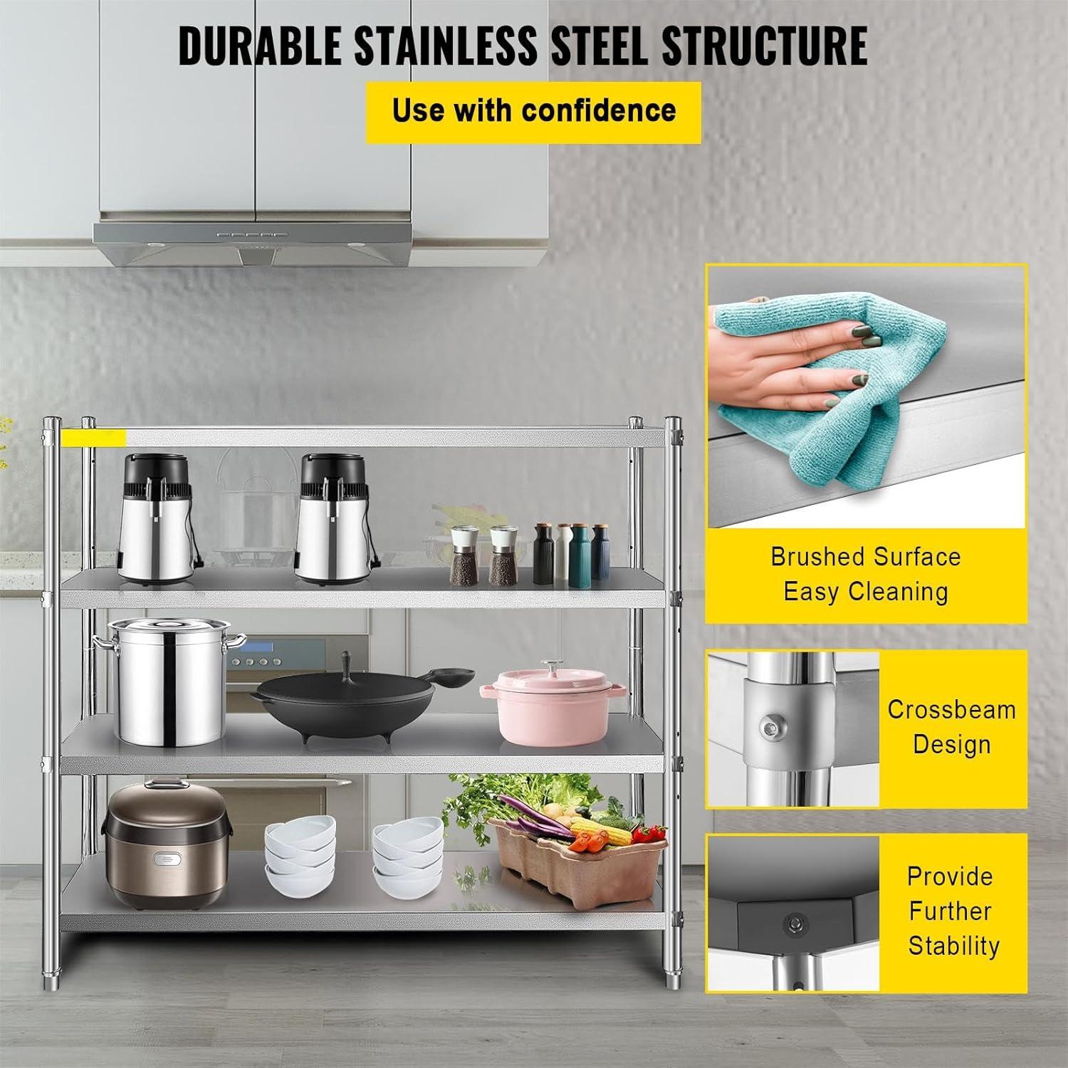 VEVOR 4-Tier Adjustable Stainless Steel Storage Shelf