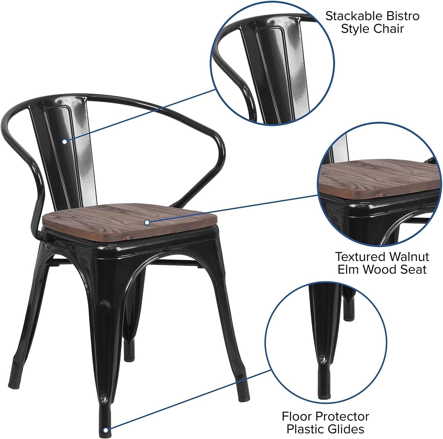 Flash Furniture 4 Pk. Black Metal Chair with Wood Seat and Arms
