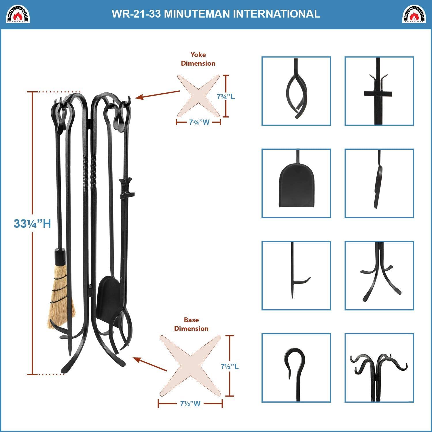 Minuteman International Shepherd's Hook II 5 Piece Fireplace Set, Black