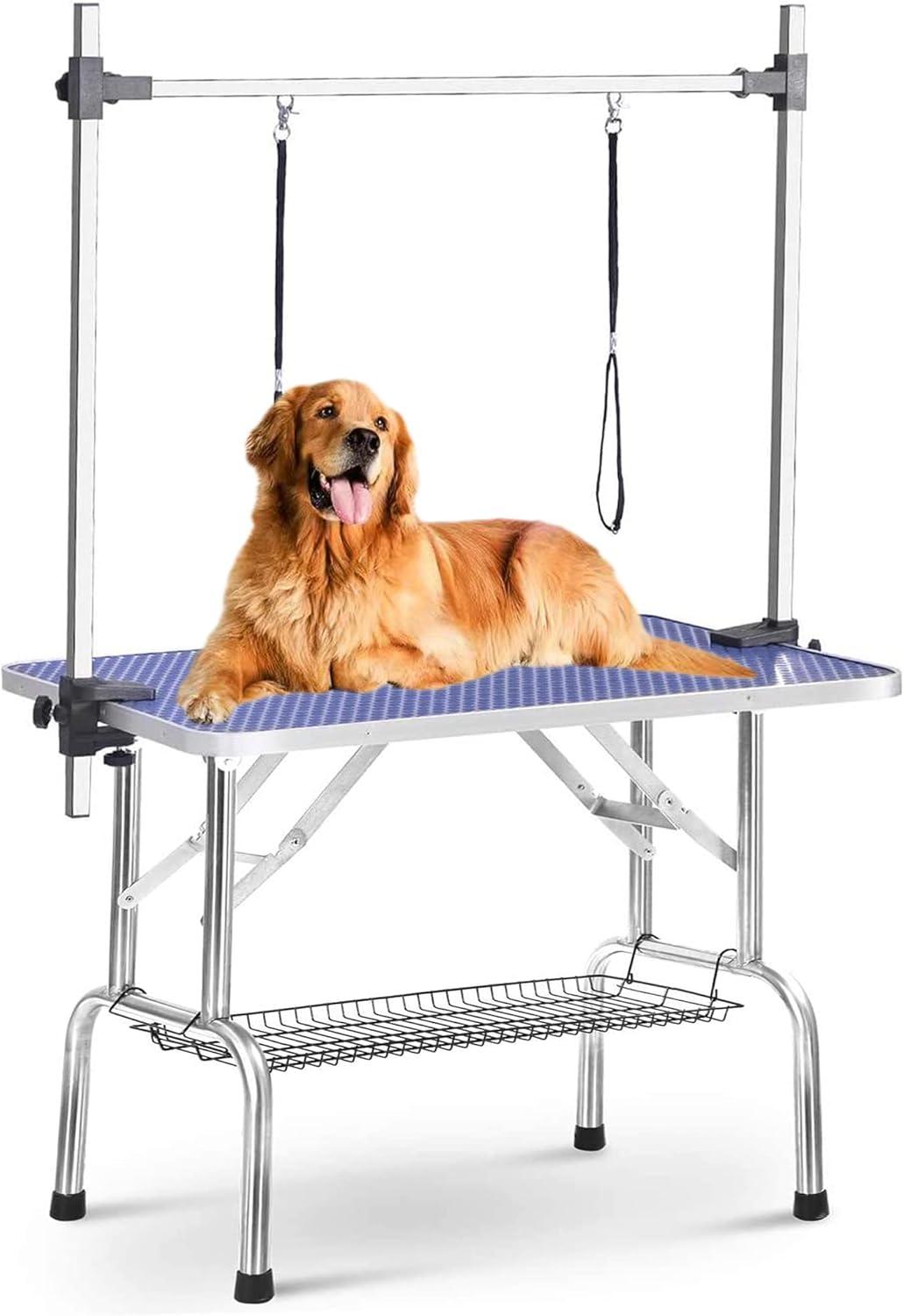 36" Professional Adjustable Pet Grooming Table Heavy Duty with Arm & Nosse & Mesh Tray for Large Dog Cat Shower Table Bath Station, Maximum Capacity Up to 330 LBS