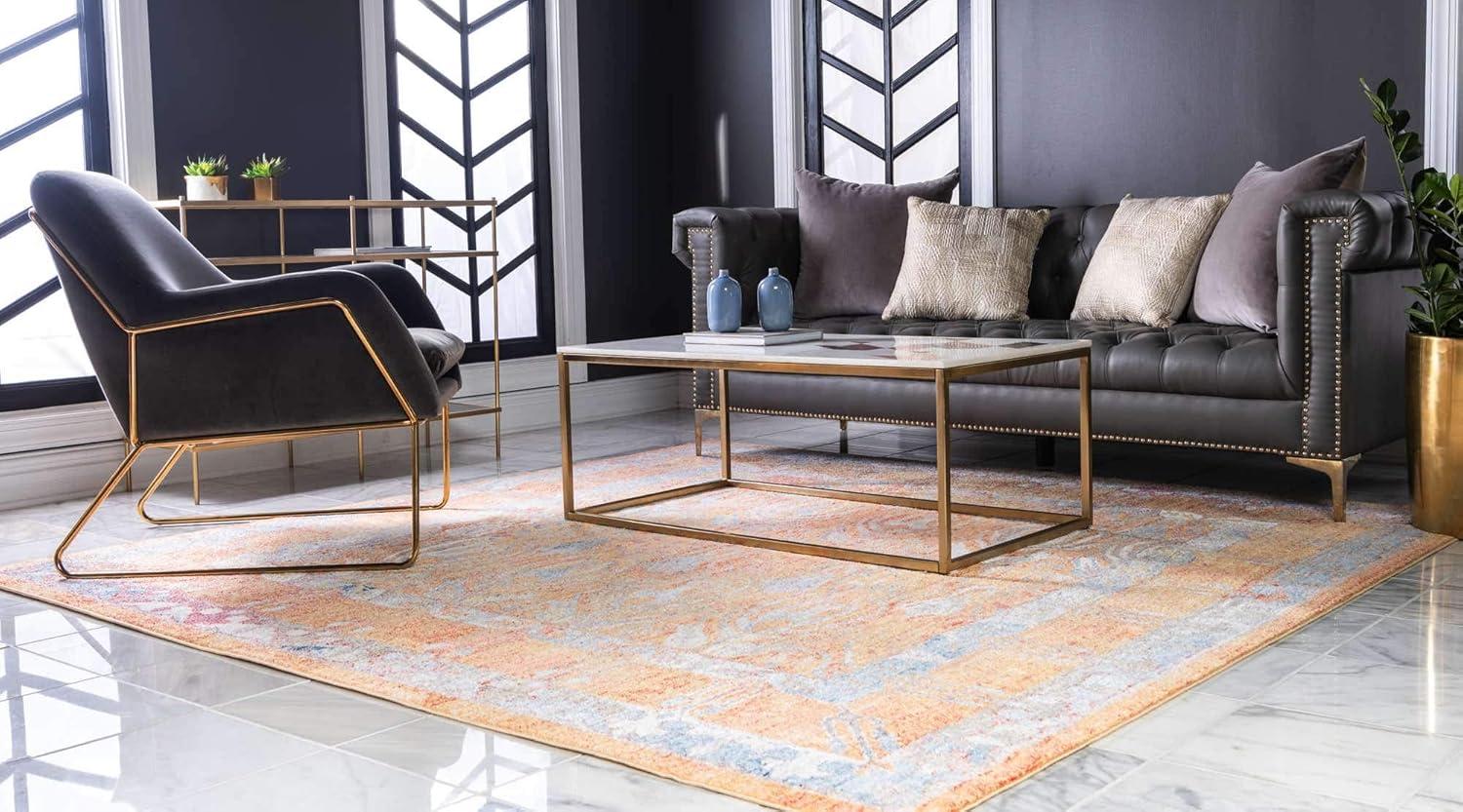 Unique Loom Williamsburg Brighton Rug Red/Beige 8' Square Border Bohemian Perfect For Dining Room Living Room Bed Room