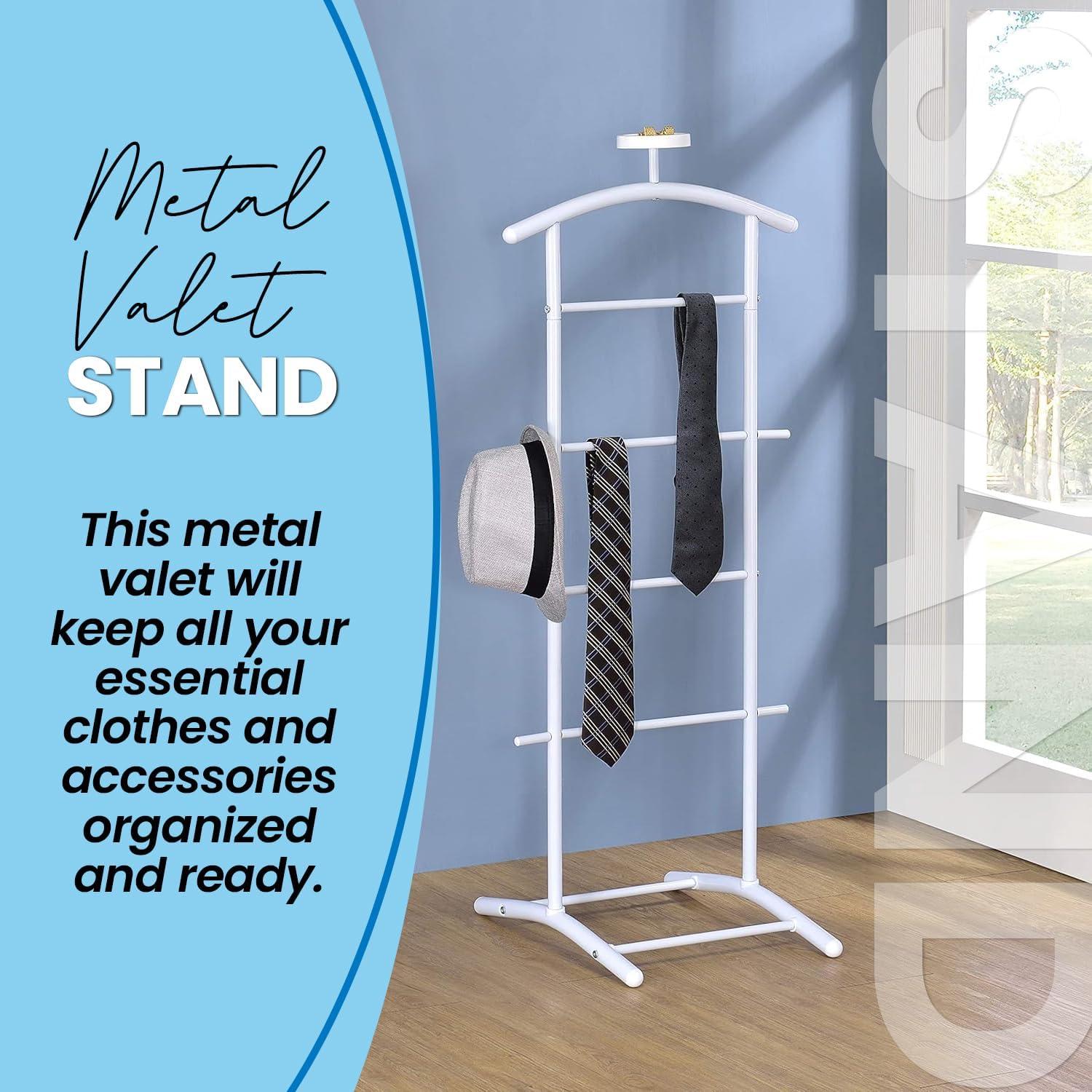 Kings Brand Furniture - Menros Metal Suit Valet Stand, Clothes Rack, White