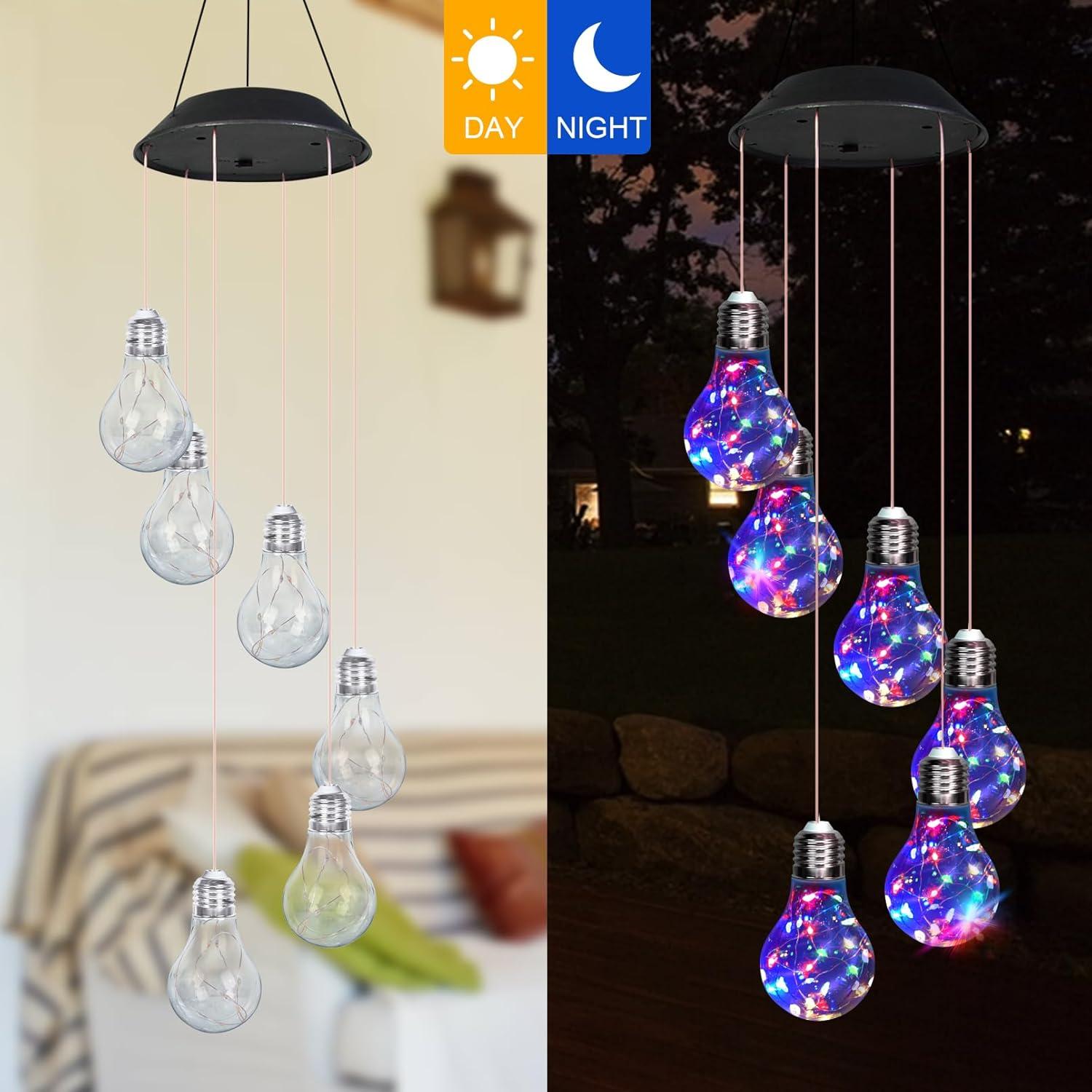 Colorful Lights Solar Wind Chimes for Outside,Wind Chimes Solar Light Bulb Ball for Garden Patio Outdoor Decor,Hanging Lights for Women Grandma Mom Birthday,Christmas Decor for Outdoor Garden Balcony