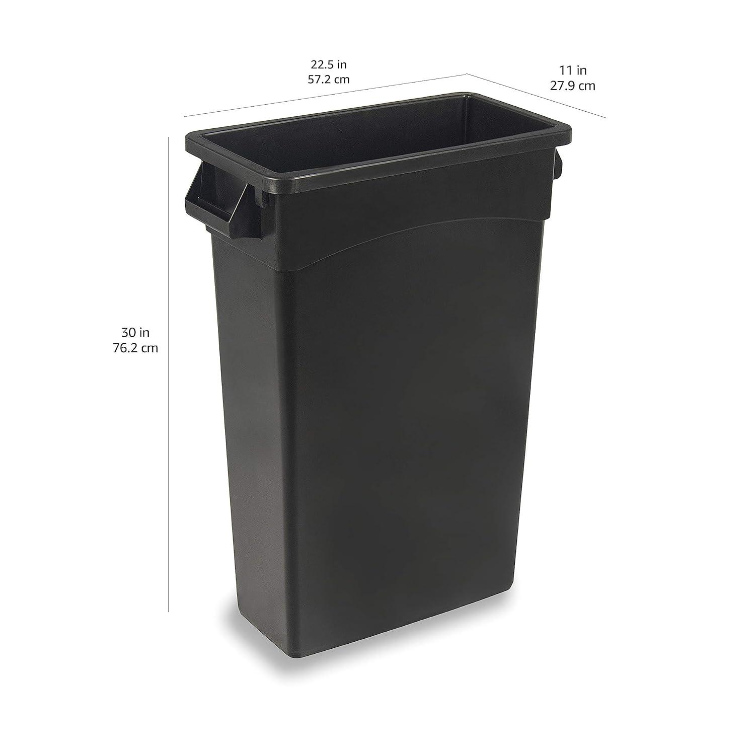 Black Rectangular Commercial Slim Plastic Trash Can, 23 Gallon, Pack of 2