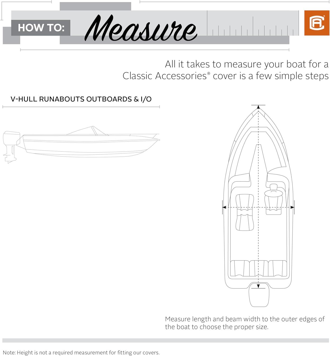 Classic Accessories StormPro™ Heavy Duty Boat Cover with Support Pole, Fits Boats 22' - 24' L x 116" W, Trailerable Boat Cover, Model F, Charcoal