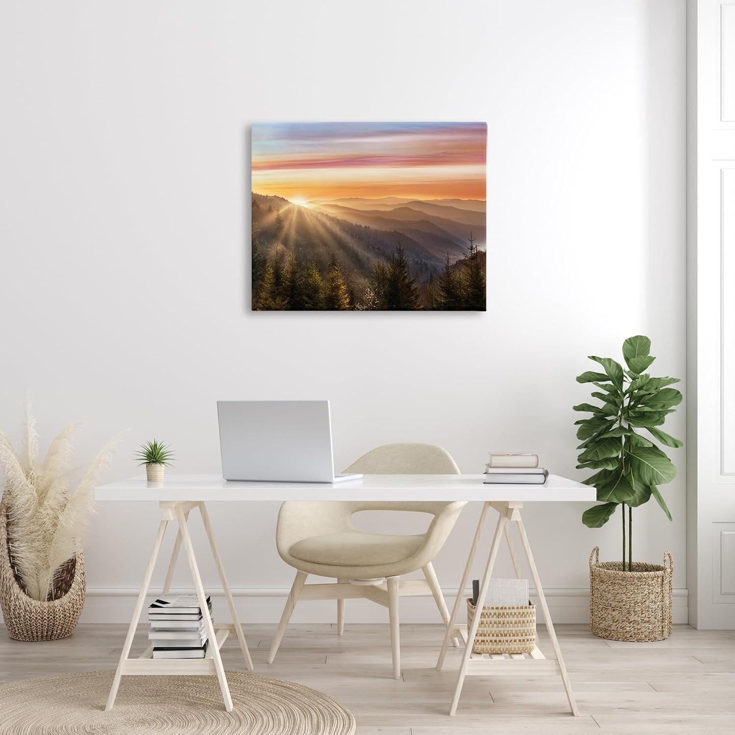 Sunrise Over Mountain Forest Skyline Canvas Wall Art