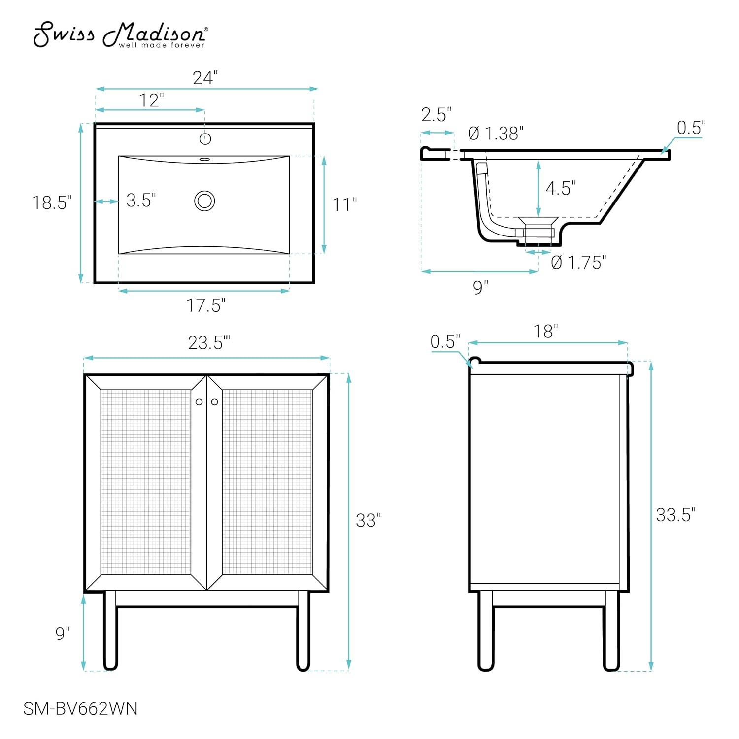 Classe 24" Freestanding Bathroom Vanity with Sink Top