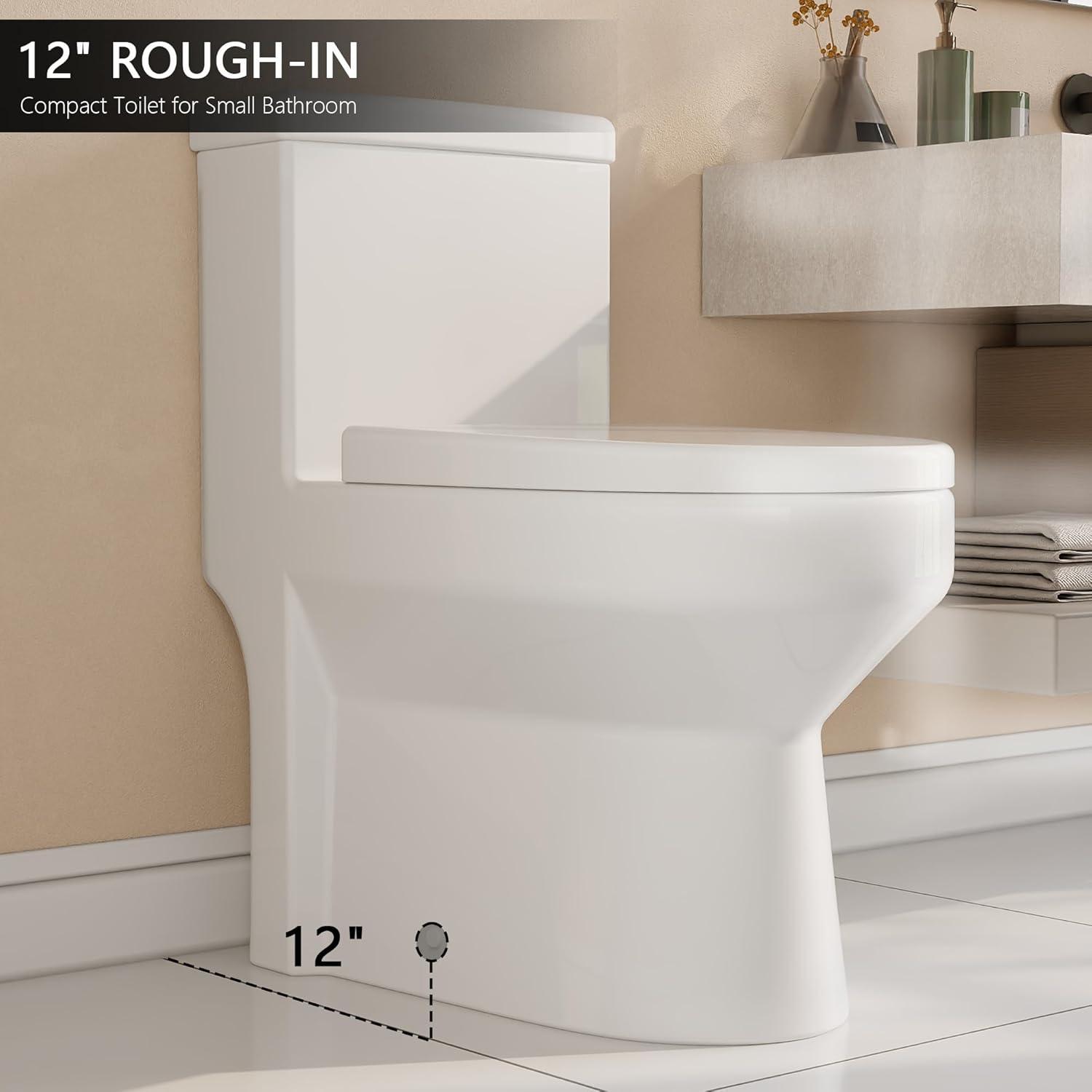 Liberty Compact Toilet, Modern One-Piece Round Toilet with Dual Flush, Easy Cleaning Fully Skirted Design(Seat Included)
