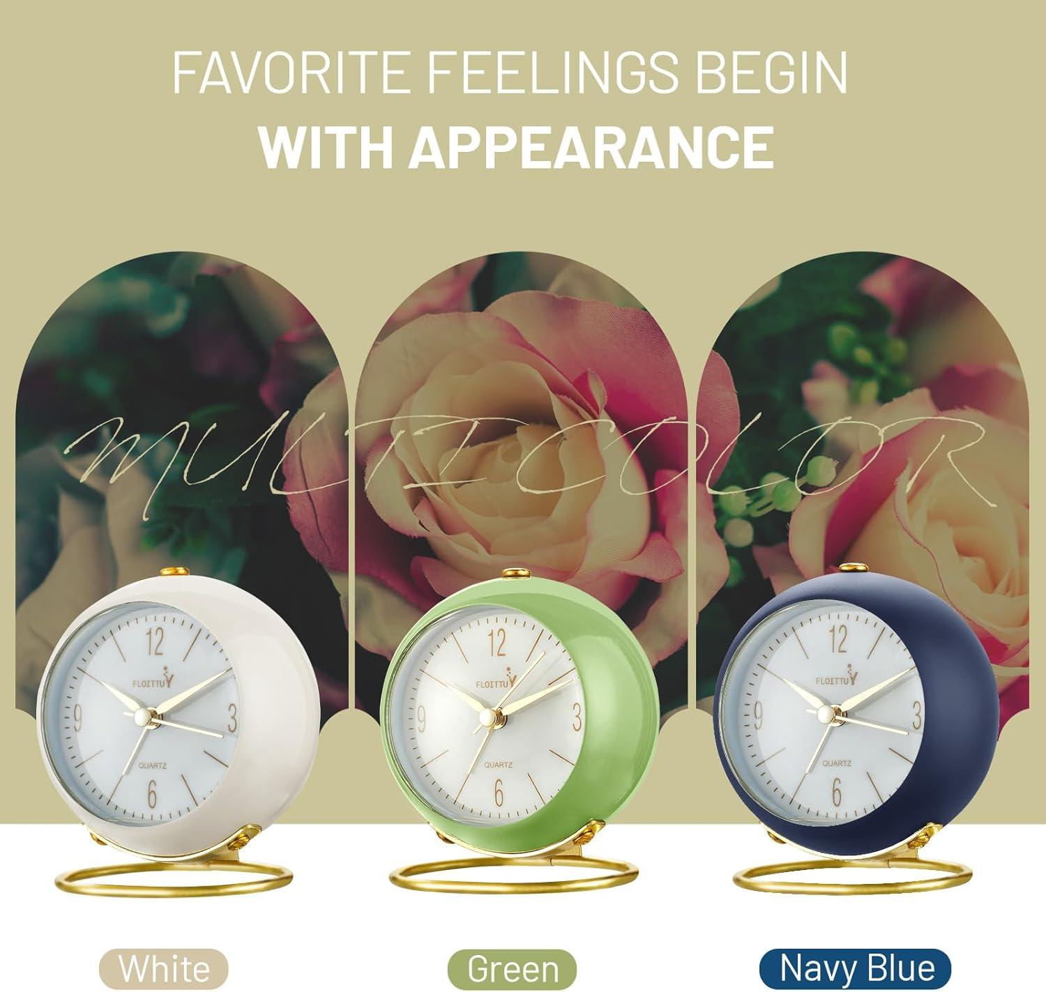 White and Gold Silent Analog Alarm Clock for Kids