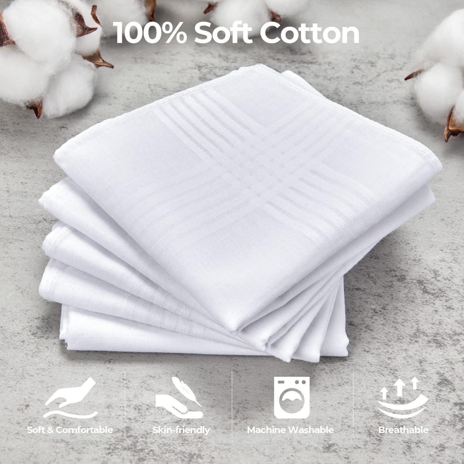 Men's White 100% Cotton Soft Finish Handkerchiefs Pocket Square Hankies