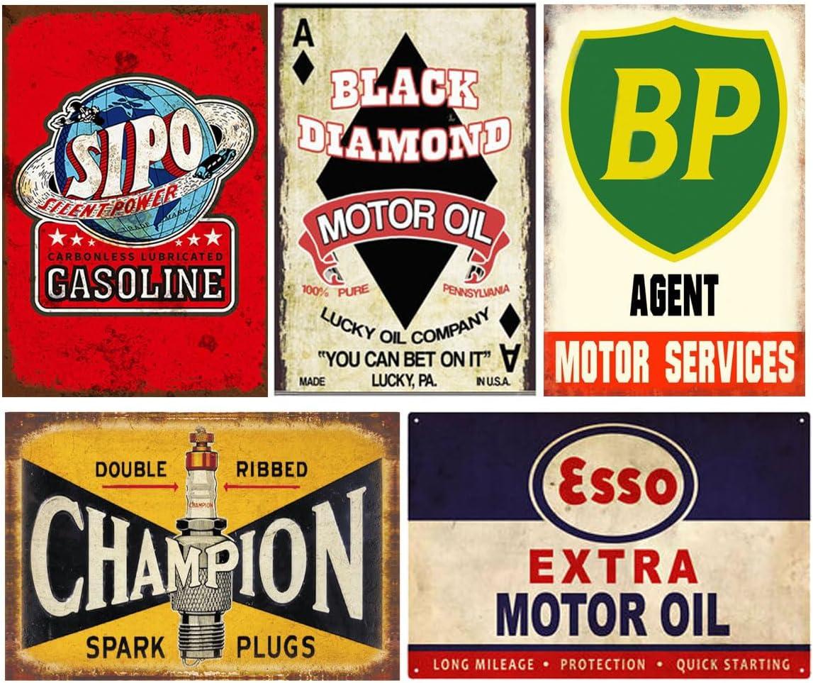 Reproduced Vintage Tin Sign Pack, Gas Oil Retro Advert Antique Metal Signs for Garage Man Cave Bar Kitchen, Nostalgic Car Decor, 8x12 Inch (35 Pieces A)