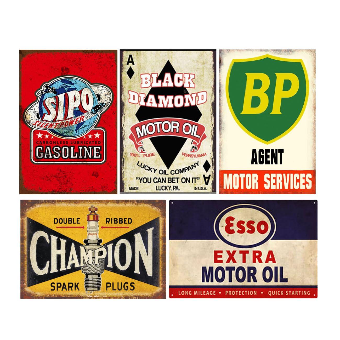 Reproduced Vintage Tin Sign Pack, Gas Oil Retro Advert Antique Metal Signs for Garage Man Cave Bar Kitchen, Nostalgic Car Decor, 8x12 Inch (35 Pieces A)