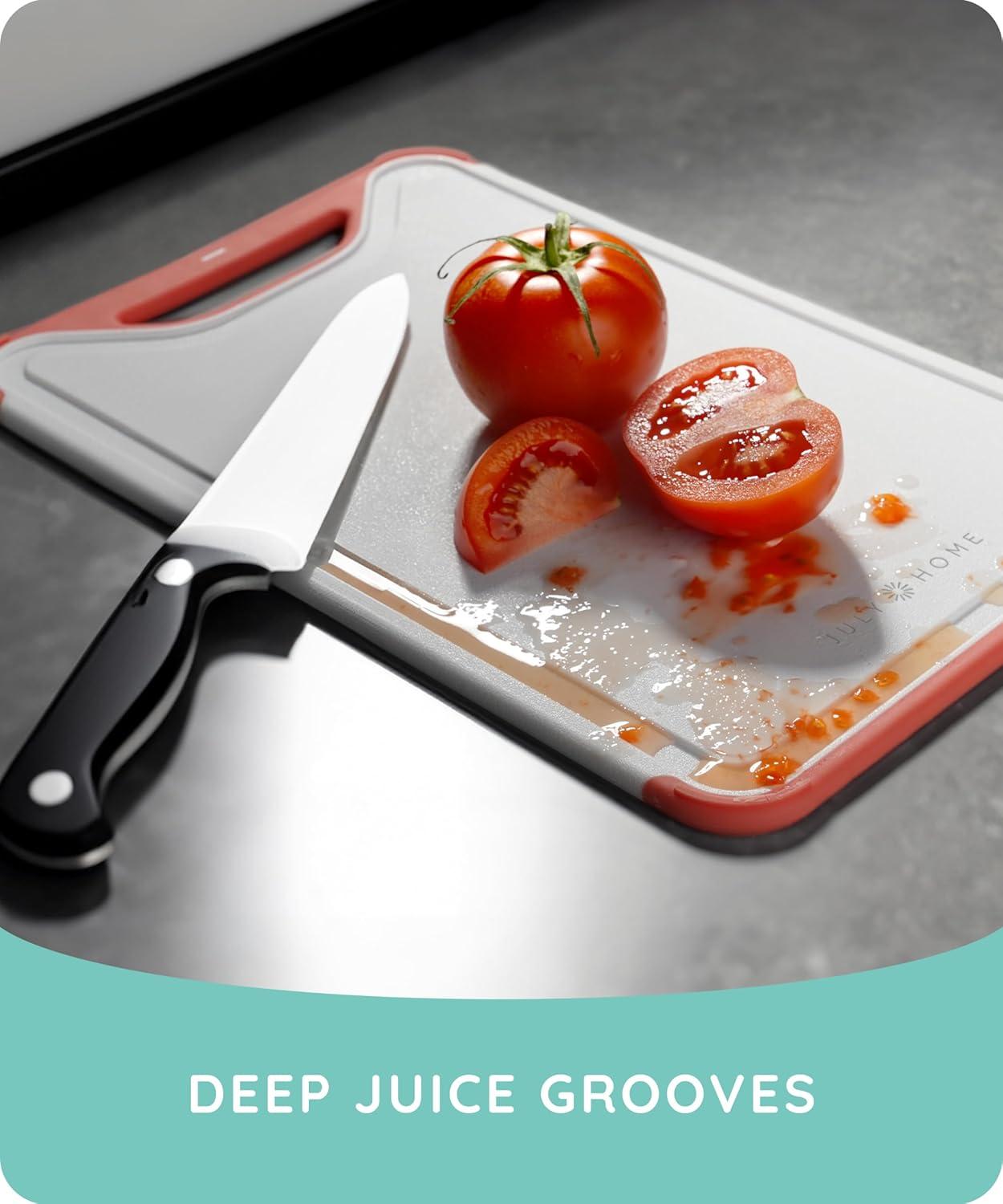 July Home Plastic Cutting Board Set of 3, Dishwasher Safe with Juice Grooves and Non-Slip (Pink)