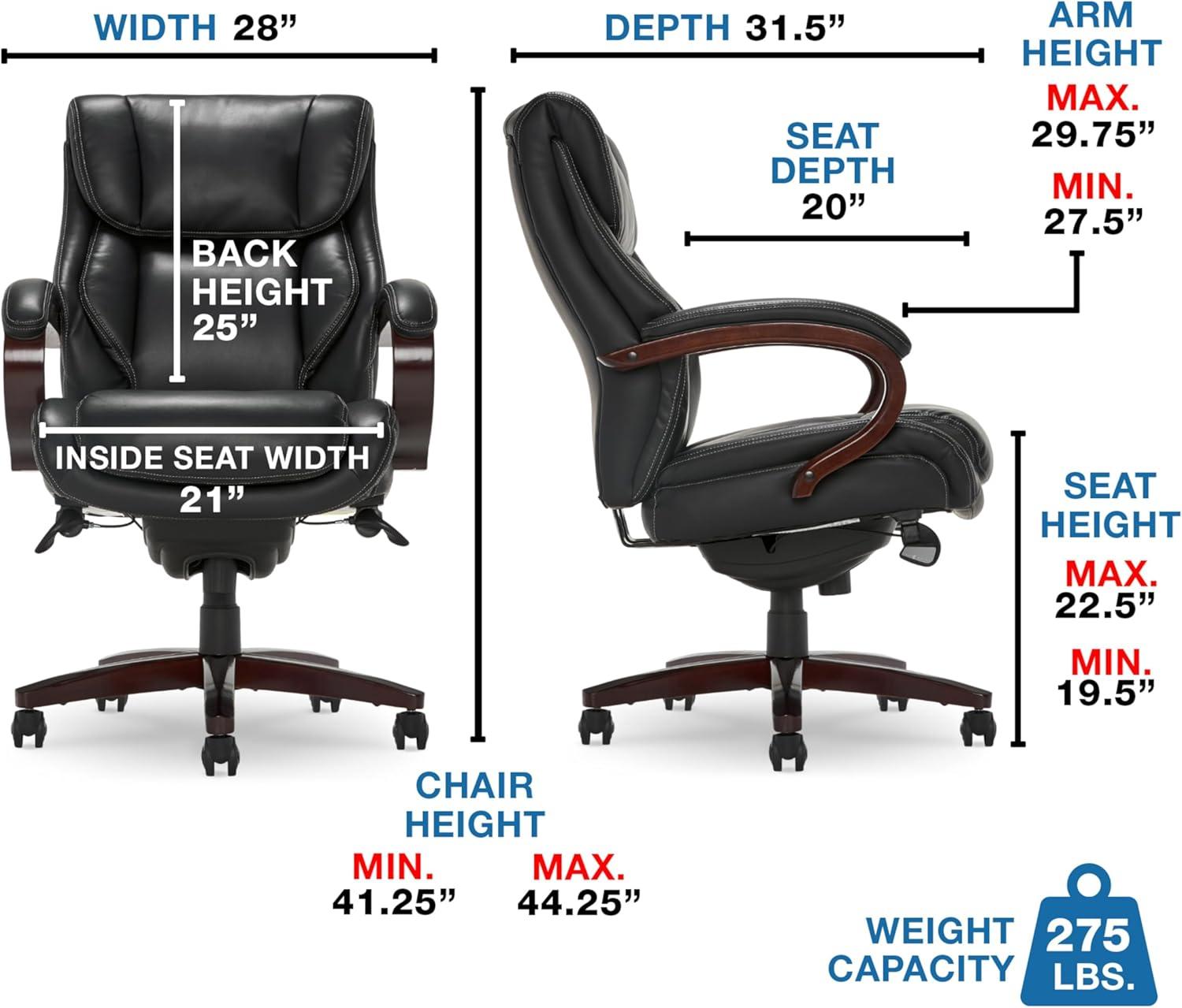 La-Z-Boy La-Z-Boy Bellamy Executive Office Chair with Memory Foam Cushions, Real Wood Arms and Swivel Base, Waterfall Seat Edge, Faux Bonded Leather