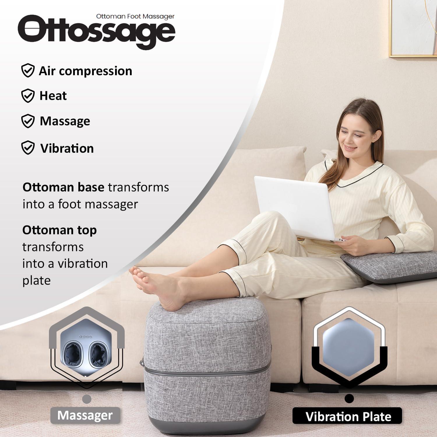 Ottoman Foot Massager by Ottossage, Rechargeable Massaging Ottoman with Removable Lid