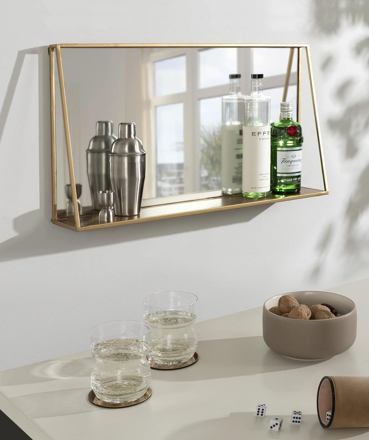 28"x16" Lintz Metal Framed Decorative Wall Mirror with Shelf Gold: Modern Rectangle, No Assembly - Kate & Laurel All Things Decor