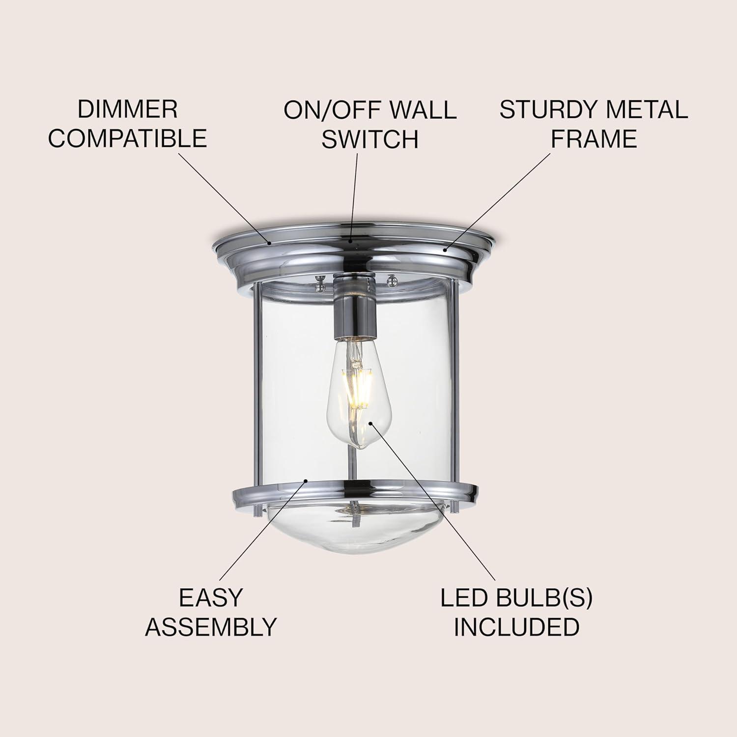 JONATHAN Y JYL7440C Savannah 10.25" Metal/Glass LED Flush Mount, Traditional,Transitional, Dimmable, 2700K Cozy Warm Light Kitchen,Hallway,Bathroom,Stairwell, Chrome