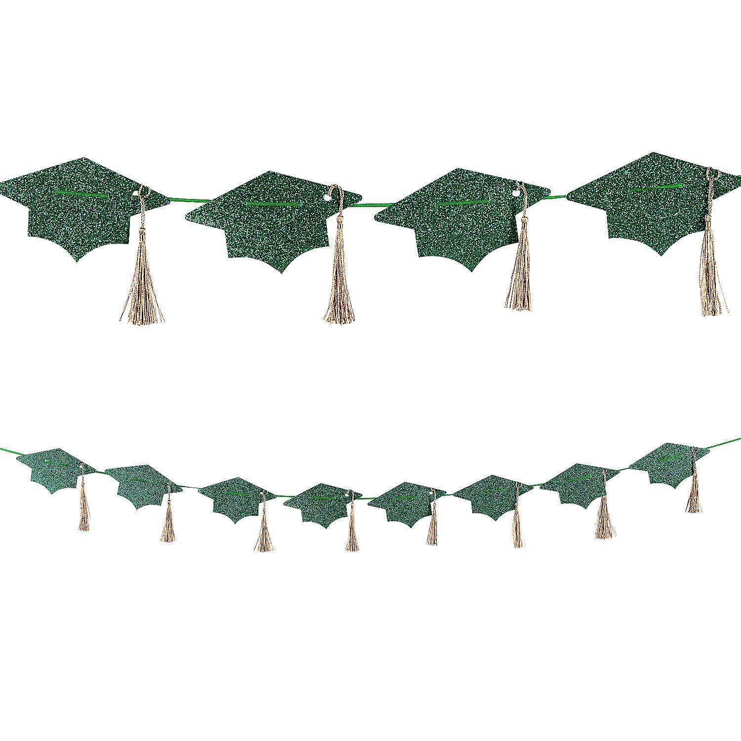Green Glitter Tassel & Graduation Cap Party Garland