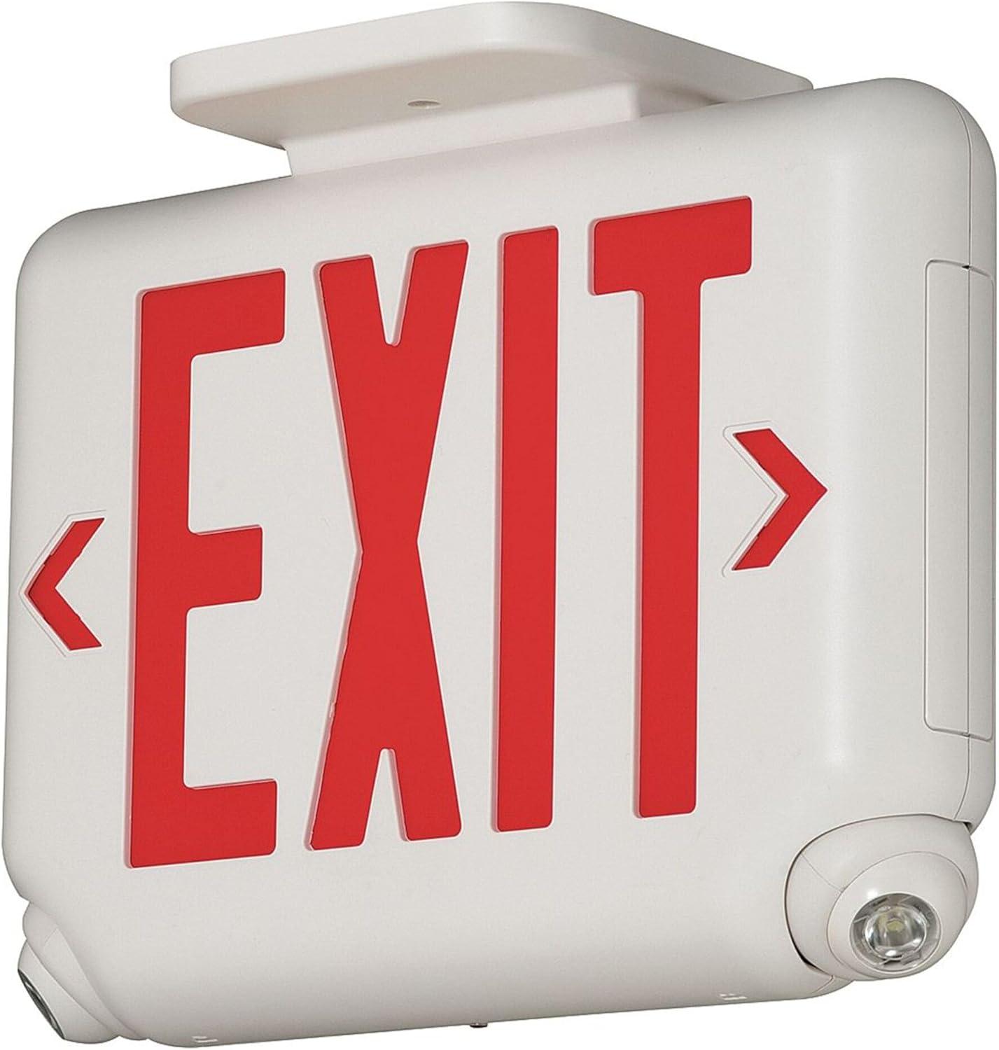 White LED Exit Sign with Emergency Lights and Red Letters